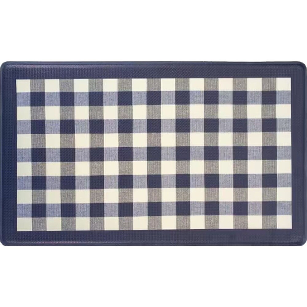 Anti-Fatigue Non Slip PVC Floor Mat (18"x30") BUFFALO CHECK,DARK NAVY BLUE,Achim